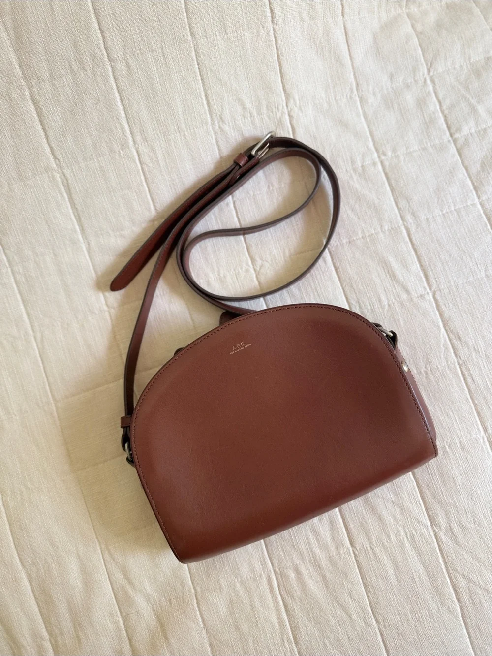 A.P.C. Demi-Lune Brown Leather Crossbody Bag - Picture 1 of 9